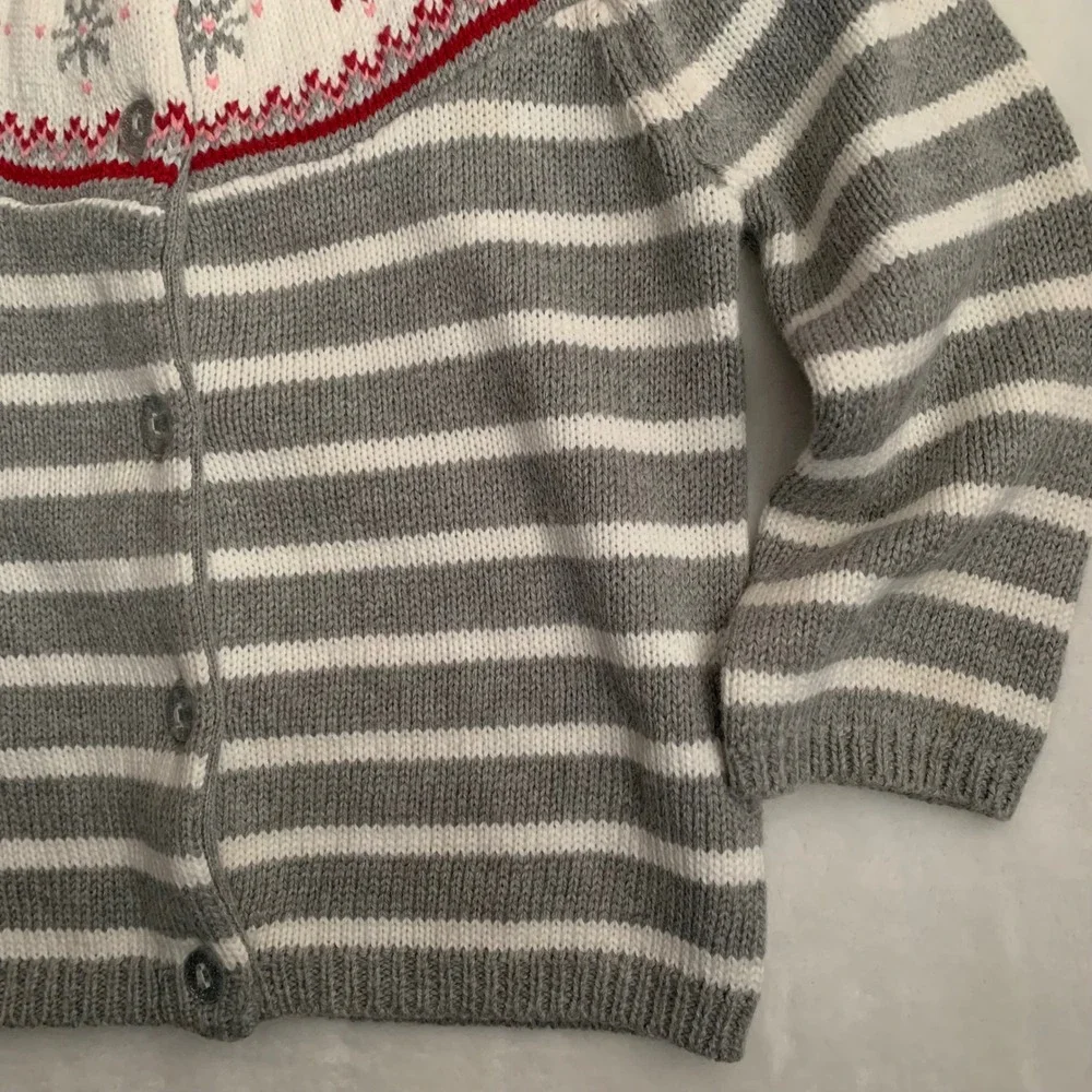 Gymboree 18-24 months Gray White‎ Striped Snowflake Fair Isle Cardigan Sweater